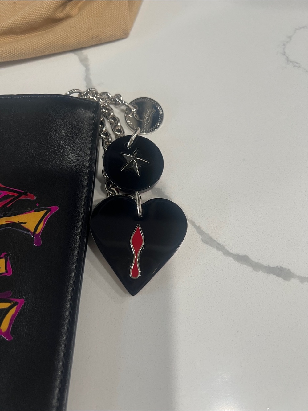 Christian Louboutin Black Leather Pouch with Multicolor 'LOVE' Artwork - Picture 5 of 14